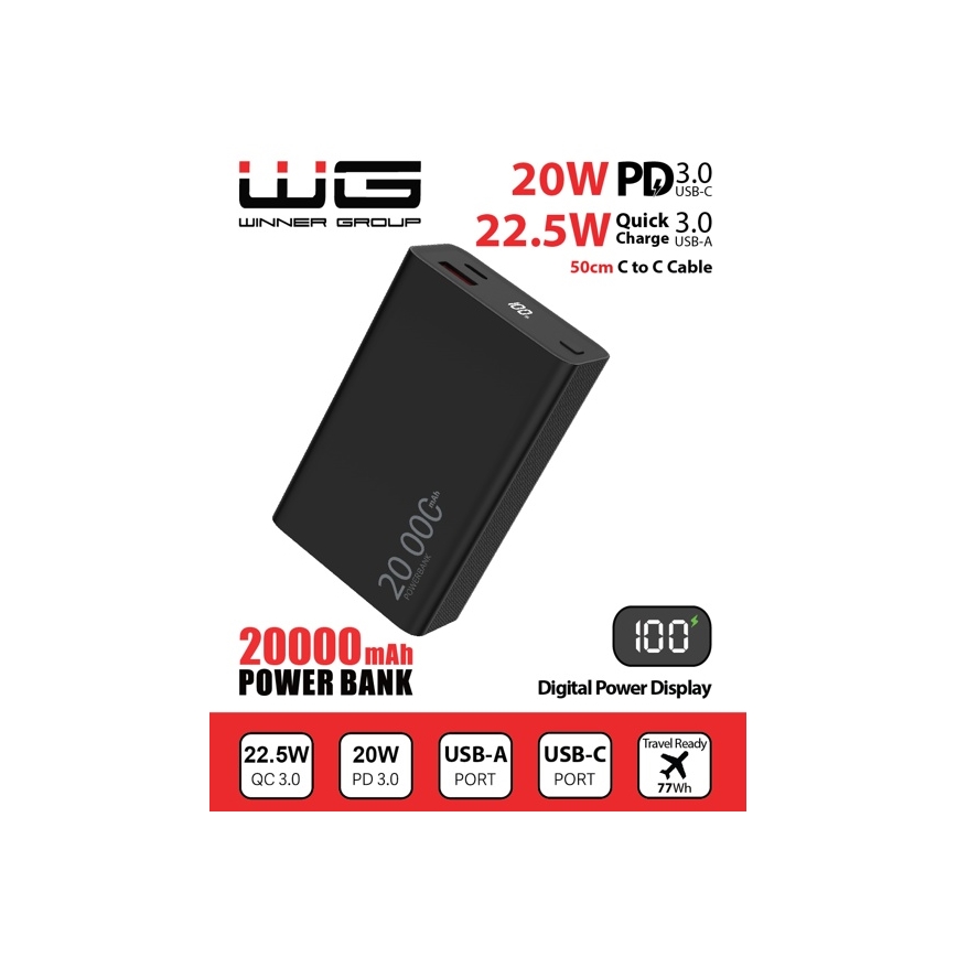 Winner Group - Power Bank with display 20000 mAh 20W Power Delivery black
