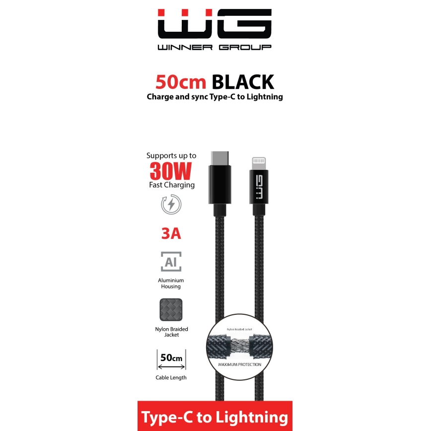 Winner Group - USB cable Lightning / USB-C 60W 50cm black