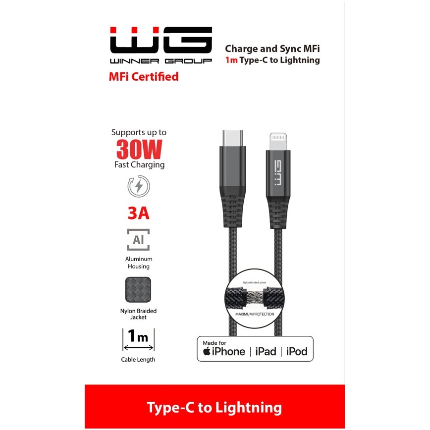Winner Group - USB cable MFI Lightning / USB-C 1m black
