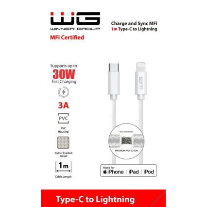 Winner Group - USB cable MFI Lightning / USB-C 1m white