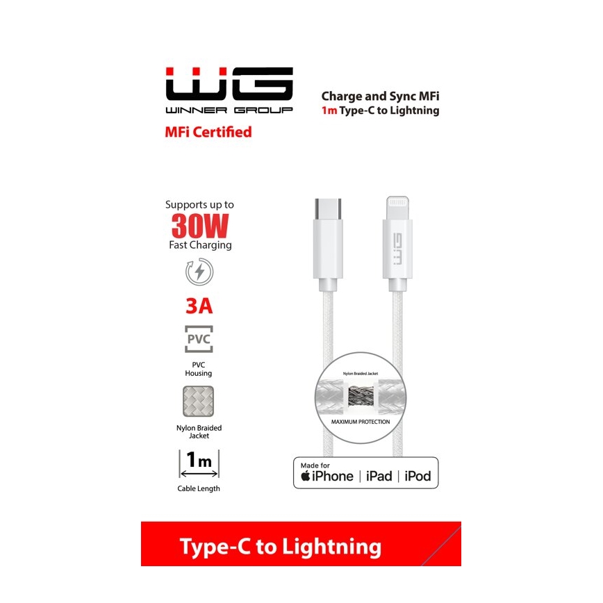Winner Group - USB cable MFI Lightning / USB-C 1m white