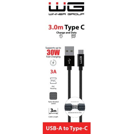 Winner Group - USB cable USB-C / USB-A 30W 3m black