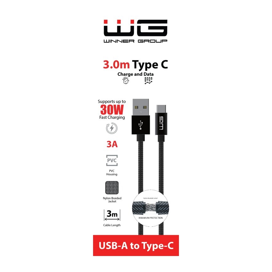 Winner Group - USB cable USB-C / USB-A 30W 3m black