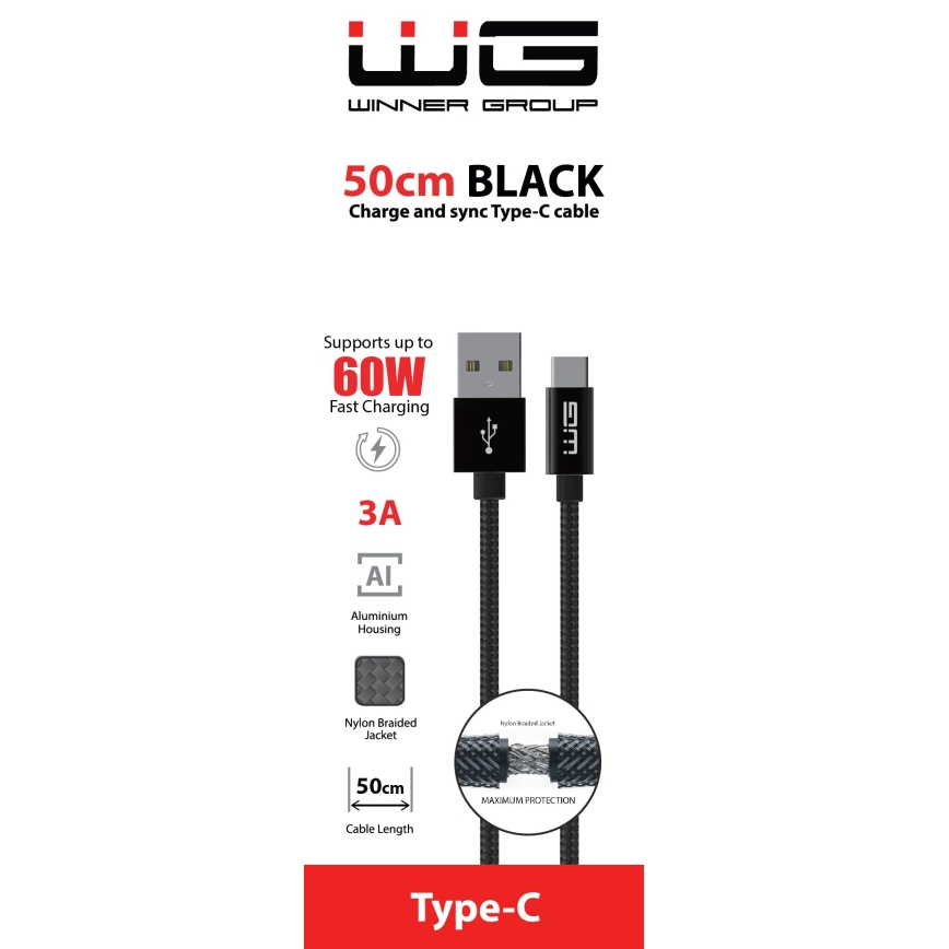 Winner Group - USB cable USB-C / USB-A 50cm black