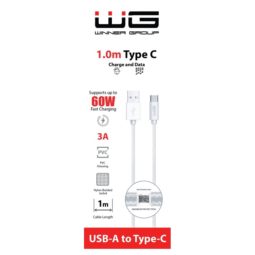 Winner Group - USB cable USB-C / USB-A 60W 1m white