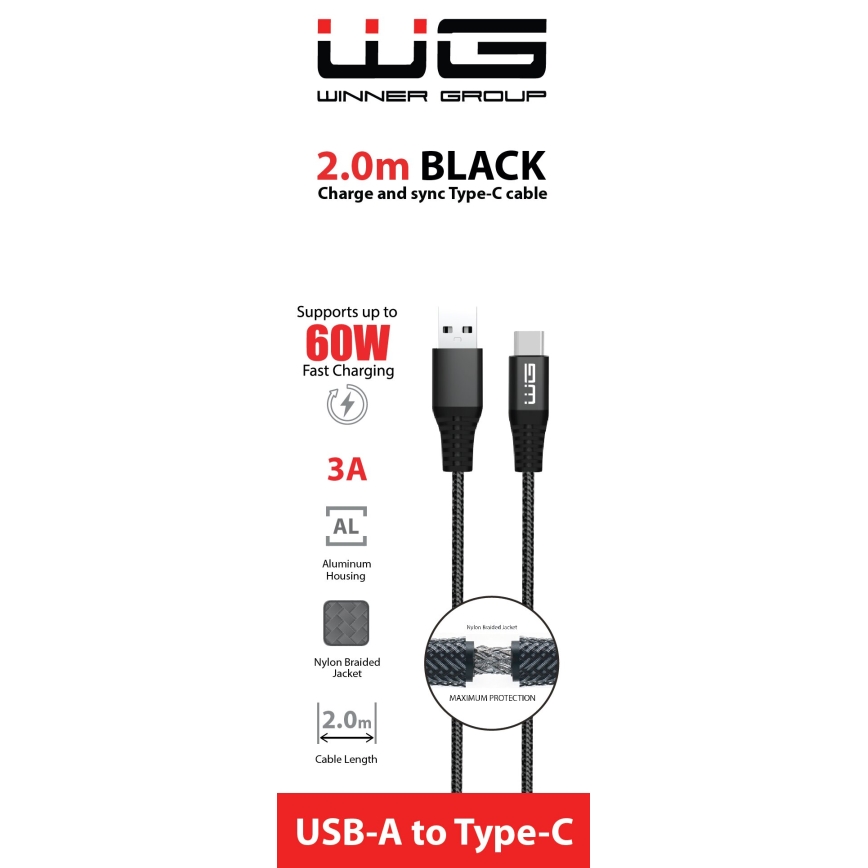 Winner Group - USB cable USB-C / USB-A 60W 2m black
