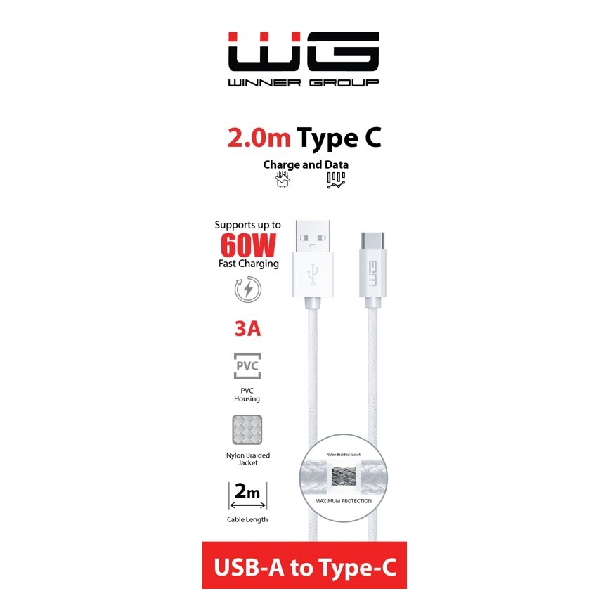 Winner Group - USB cable USB-C / USB-A 60W 2m white
