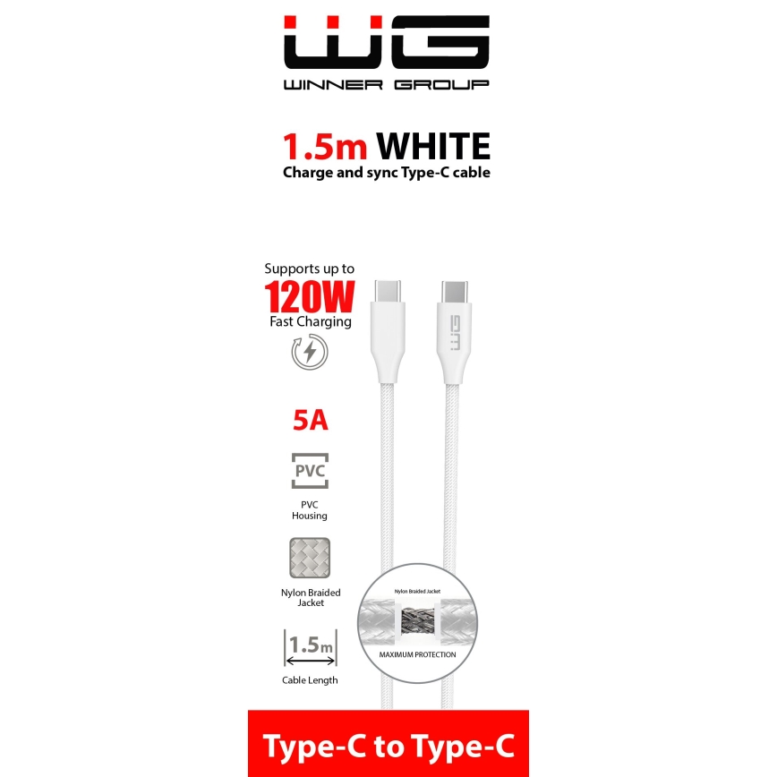 Winner Group - USB cable USB-C / USB-C 120W 1,5m white