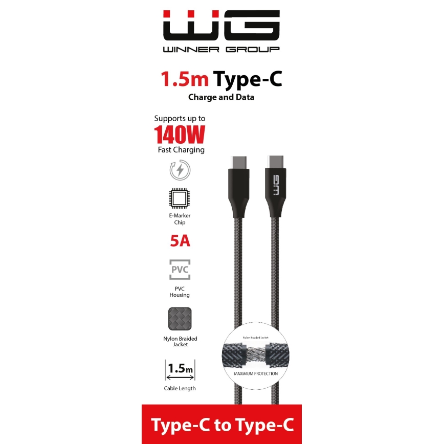 Winner Group - USB cable USB-C / USB-C 140W 1,5m black