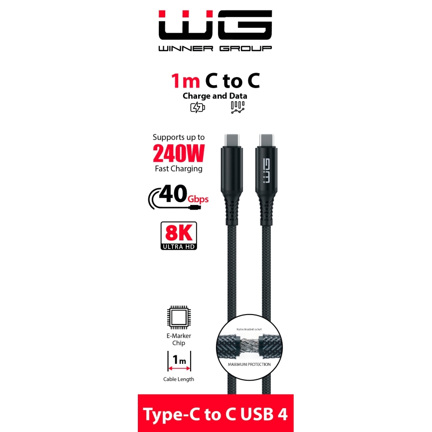 Winner Group - USB cable USB-C / USB-C 240W 1m black