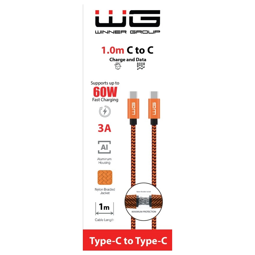 Winner Group - USB cable USB-C / USB-C 60W 1m orange