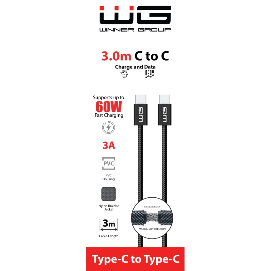 Winner Group - USB cable USB-C / USB-C 60W 3m black