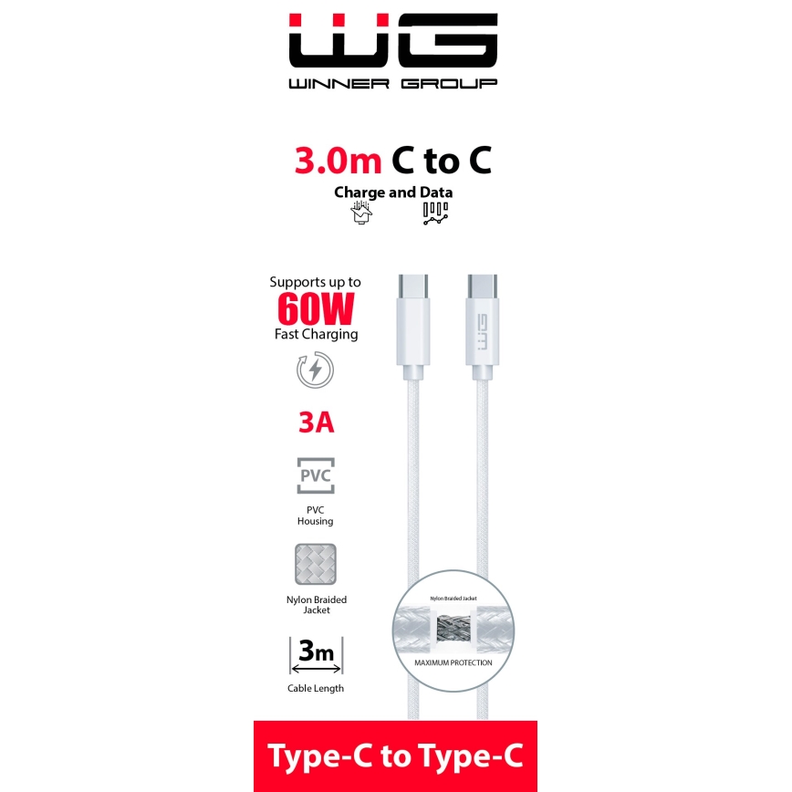 Winner Group - USB cable USB-C / USB-C 60W 3m white