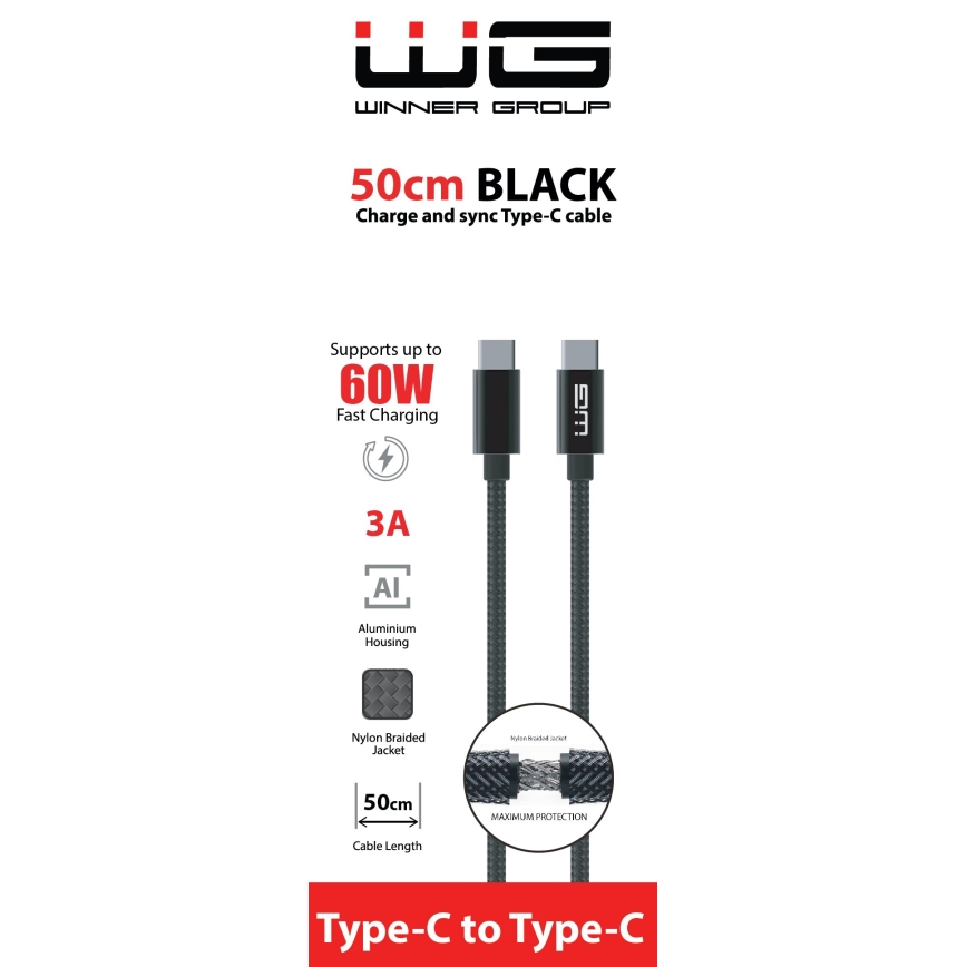 Winner Group - USB cable USB-C / USB-C 60W 50cm black