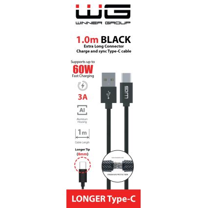 Winner Group - USB cable with extended connector USB-C / USB-A 60W 1m black