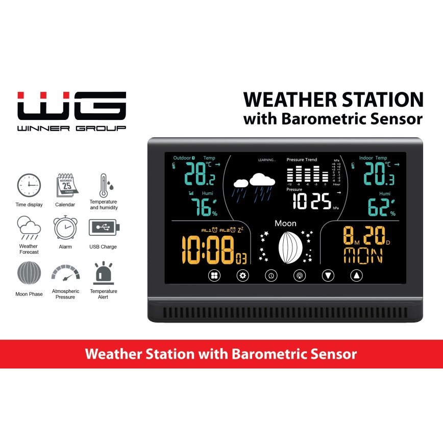 Winner Group - Weather station with LCD color display and alarm clock 5xAAA