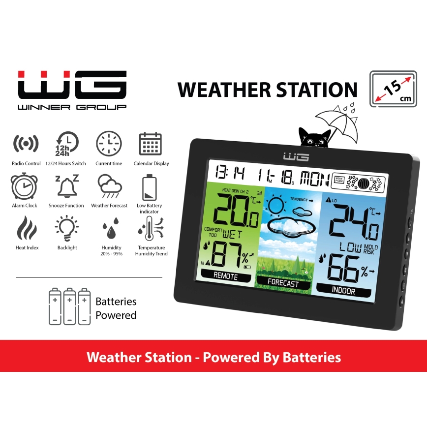 Winner Group - Weather station with LCD display and alarm clock 5xAAA