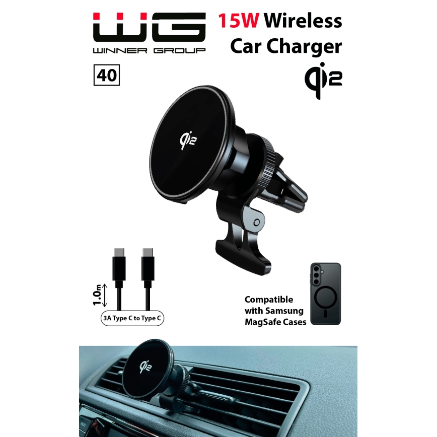 Winner Group - Wireless charger and holder for car 15W Qi2 MagSafe