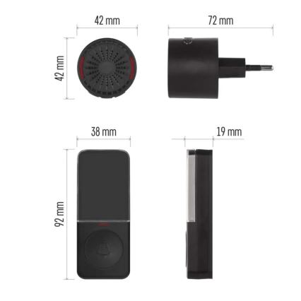 Wireless 230V Plug-in Doorbell + 1× CR2032 Black