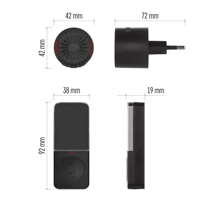 Wireless 230V Plug-in Doorbell + 1× CR2032 Black