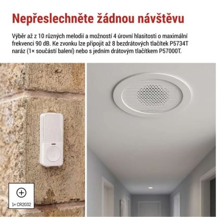 Wireless built-in doorbell 230V + 1xCR2032 white