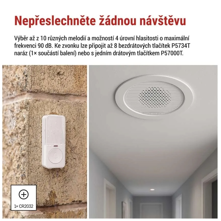 Wireless built-in doorbell 230V + 1xCR2032 white