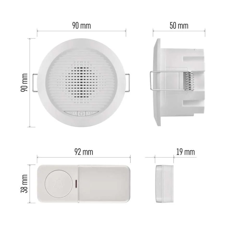 Wireless built-in doorbell 230V + 1xCR2032 white