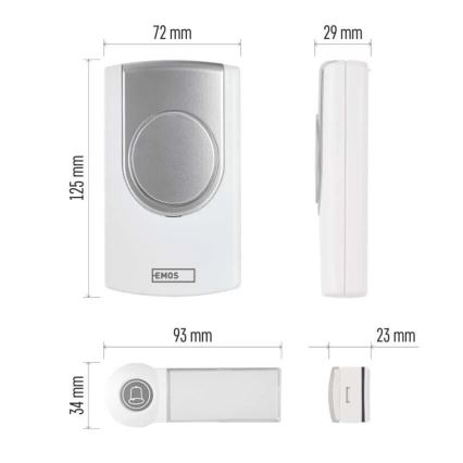 Wireless doorbell 3xAA IP44 white/silver