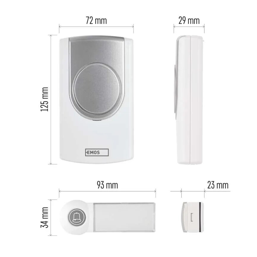 Wireless doorbell 3xAA IP44 white/silver