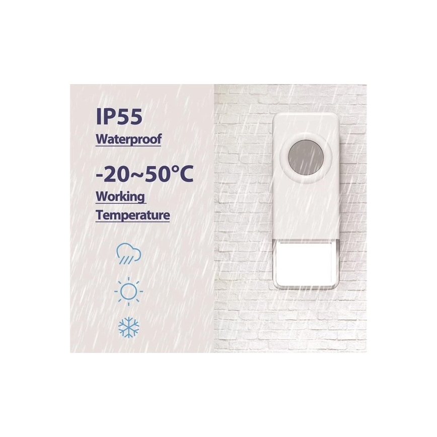 Wireless doorbell 3xAAA/1xA23 IP55 white