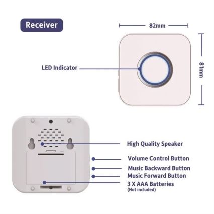 Wireless doorbell 3xAAA IP55 black