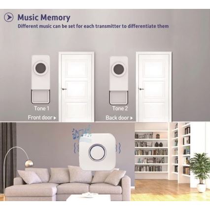 Wireless doorbell 3xAAA IP55 white