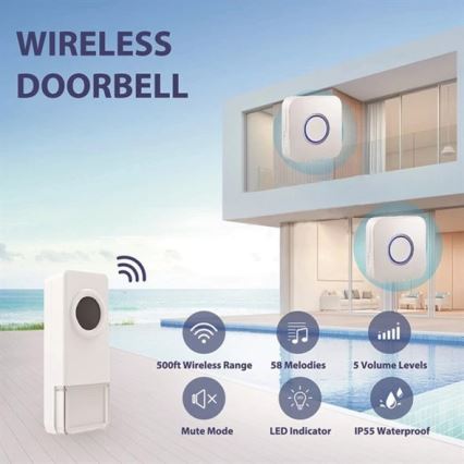 Wireless doorbell 3xAAA IP55 white