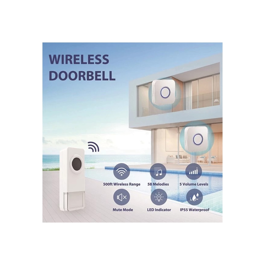 Wireless doorbell 3xAAA IP55 white