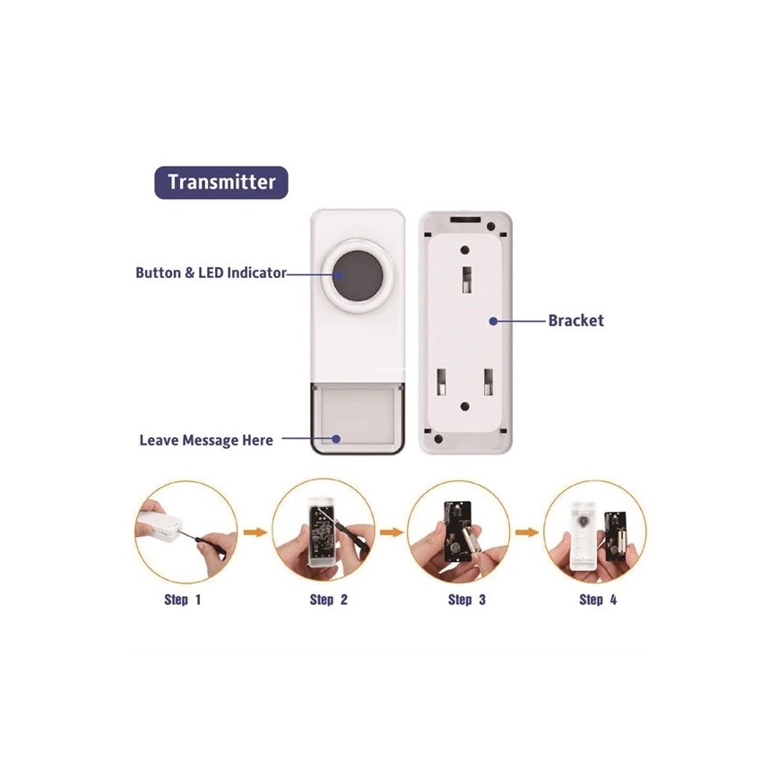 Wireless doorbell 3xAAA IP55 white