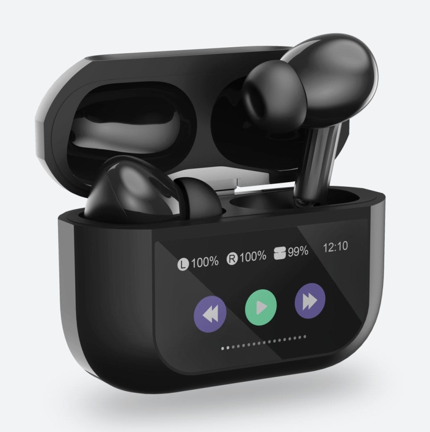 Wireless earphones with LCD display black