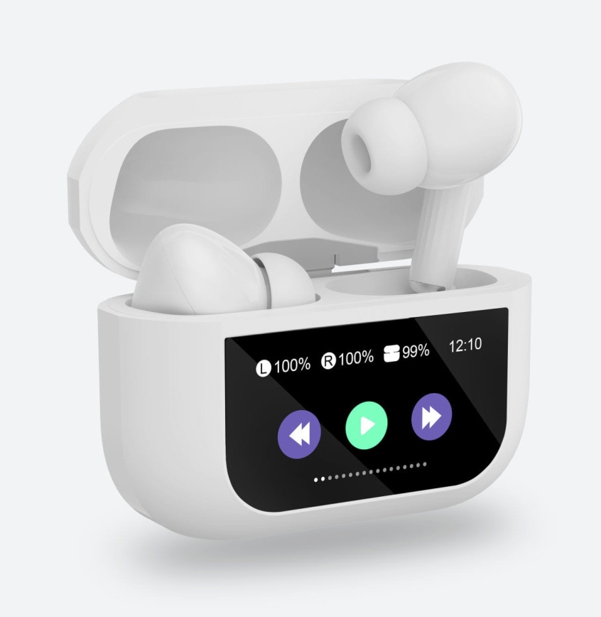 Wireless earphones with LCD display white