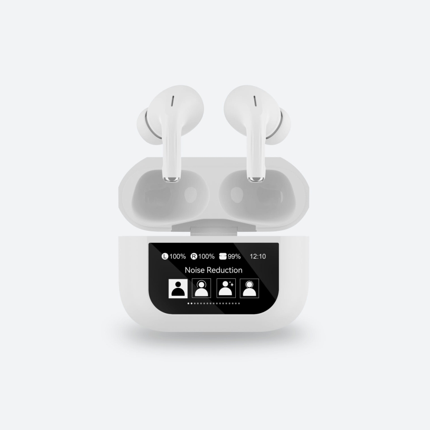 Wireless earphones with LCD display white
