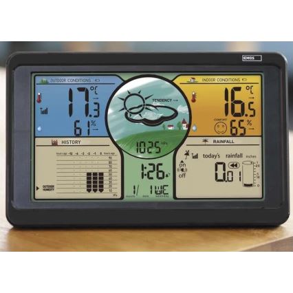 Wireless weather station with color LCD display and pluviometer 3xAAA black