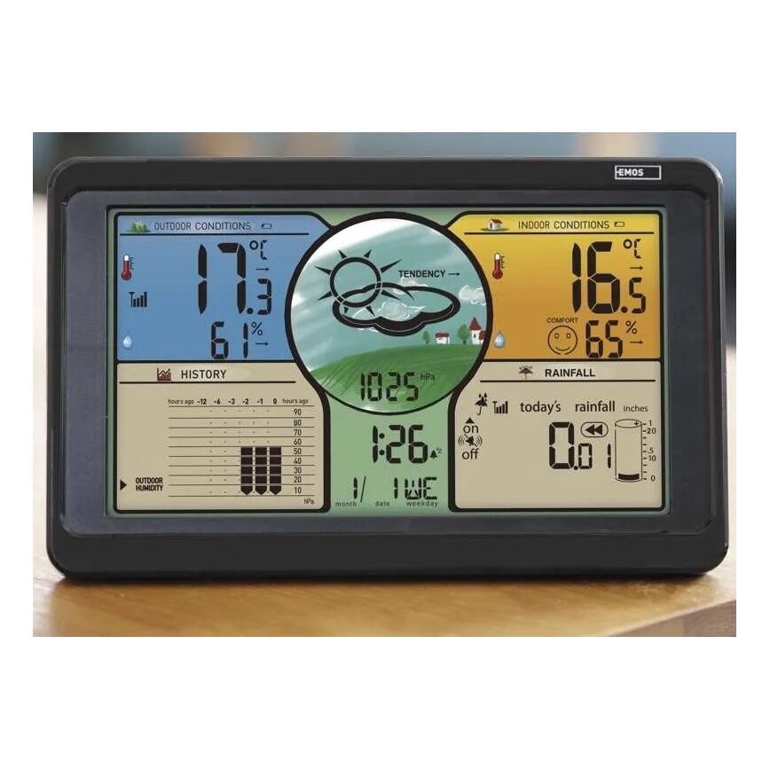 Wireless weather station with color LCD display and pluviometer 3xAAA black