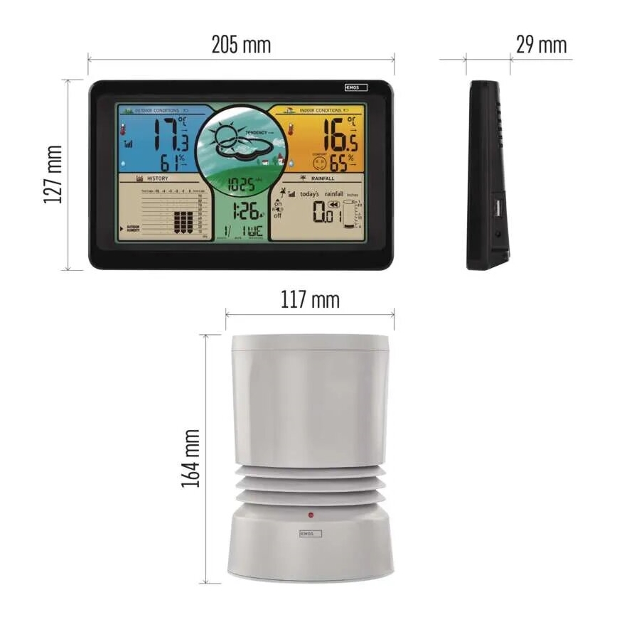 Wireless weather station with color LCD display and pluviometer 3xAAA black