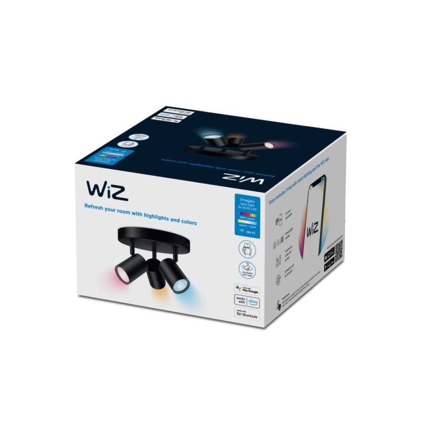 WiZ - LED RGBW Dimmable spotlight IMAGEO 3xGU10/4,9W/230V 2200-6500K Wi-Fi CRI 90 black