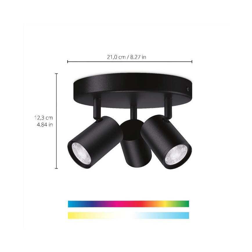WiZ - LED RGBW Dimmable spotlight IMAGEO 3xGU10/4,9W/230V 2200-6500K Wi-Fi CRI 90 black