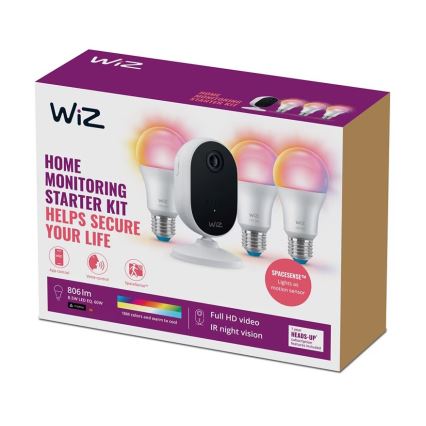 WiZ - Set for monitoring the household: 1x camera + 3x LED RGB bulb A60 E27/8,5W/230V Wi-Fi