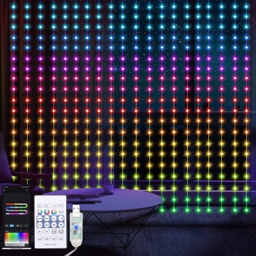 WIZARD LED RGB Dimmable Curtain 400xLED/USB 2x2m + Remote Control