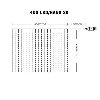 WIZARD LED RGB Dimmable Curtain 400xLED/USB 2x2m + Remote Control