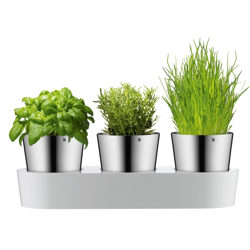 WMF - Self-watering herb pot 3pcs GOURMET white/stainless steel