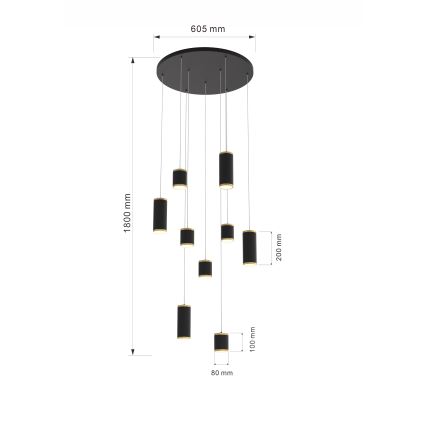 Wofi 5003-904 - LED Dimmable chandelier on a string TOULOUSE LED/57W/230V black/gold