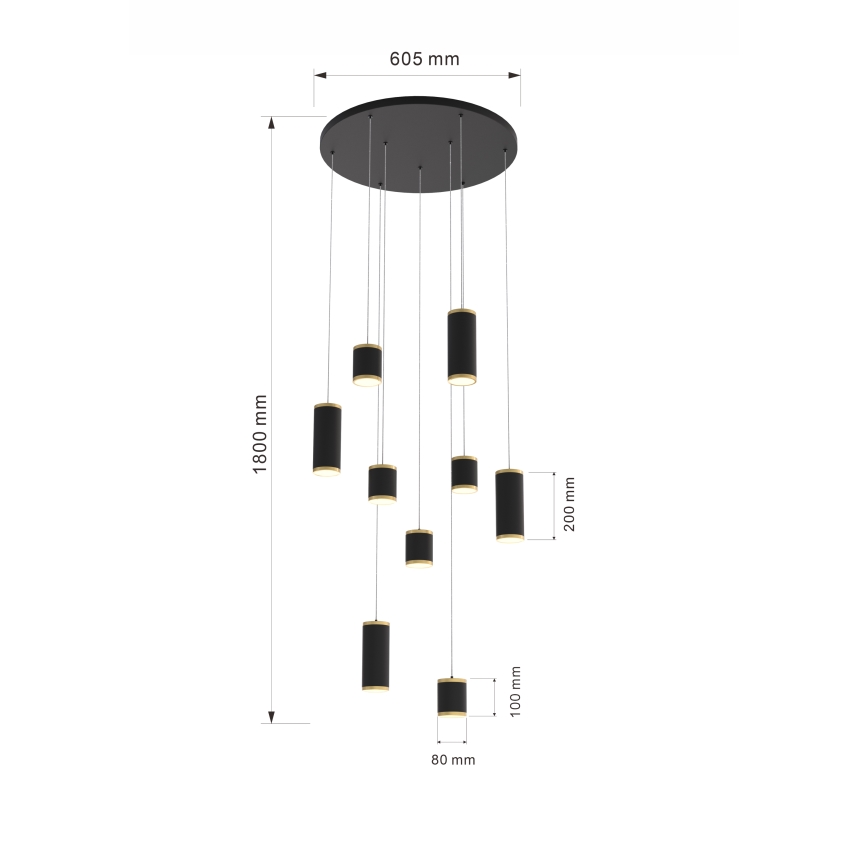 Wofi 5003-904 - LED Dimmable chandelier on a string TOULOUSE LED/57W/230V black/gold