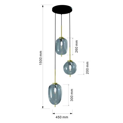 Wofi 5007-302 - Chandelier on a string BELLEVILLE 3xE14/40W/230V black/gold